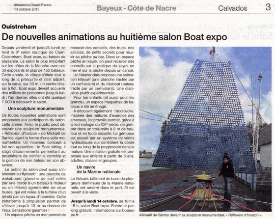 Article dans Ouest France-Exposition de l'oeuvre monumentale sur BOAT EXPO