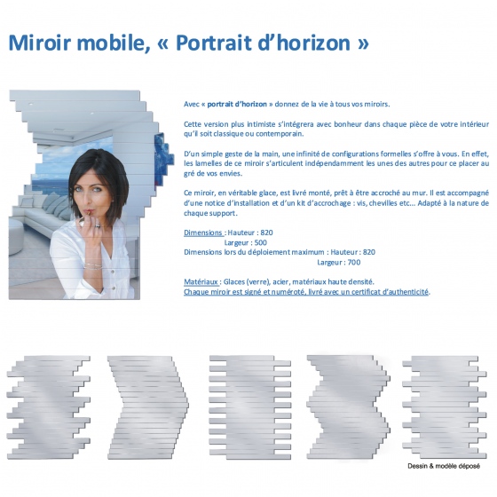 Miroir design « Portrait d’horizon » formes changeantes à tout moment, s'adapte à tous les espaces,burau,salon,hotel,salle de réception
