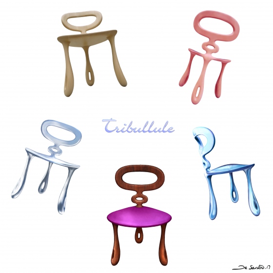La chaise Tribullule se distingue par ses trois pieds et la forme triangulaire de son assise