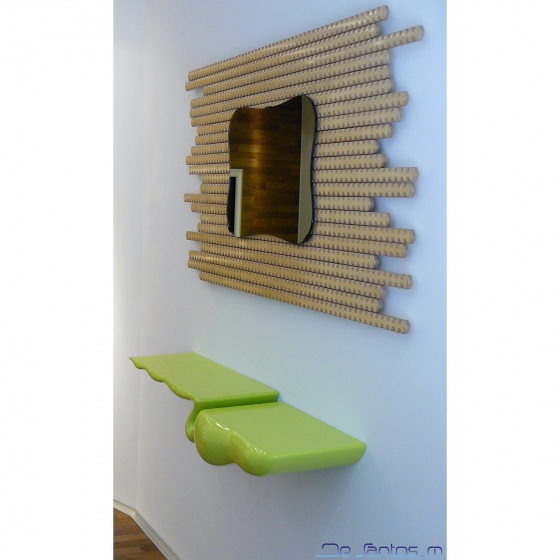 Miroir modulable,lamelles bois de bouleau et véritable miroir en verre,série limitée 8 exemplaires  By Mickael de Santos